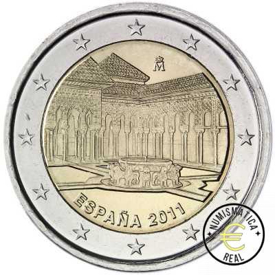 ESPAÑA 2011 2 EUROS CARPETA F.N.M.T + CORREOS - PATRIMONIO UNESCO "ALHAMBRA DE GRANADA" + SELLO - CARTERA OFICIAL. - Imagen 2