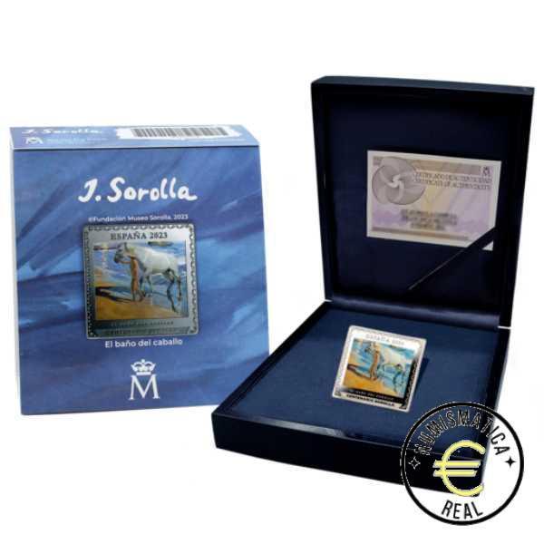 ESPAÑA 2023 10 EUROS PROOF - ONZA MONEDA DE PLATA COLOR "CENTENARIO DE SOROLLA - EL BAÑO DEL CABALLO" BE - PP. - Imagen 2