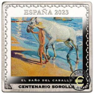 ESPAÑA 2023 10 EUROS PROOF - ONZA MONEDA DE PLATA COLOR "CENTENARIO DE SOROLLA - EL BAÑO DEL CABALLO" BE - PP.