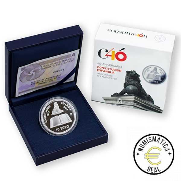 ESPAÑA 2018 10 EUROS PROOF - 8 REALES "40º ANIVERSARIO CONSTITUCION ESPAÑOLA" BE - PP.