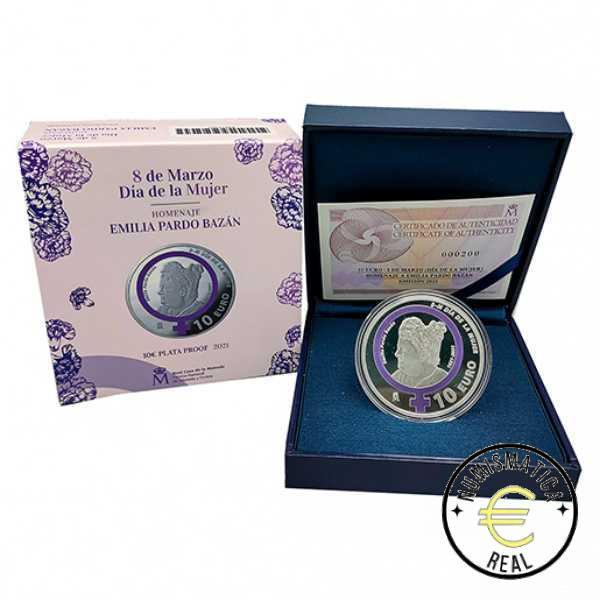 ESPAÑA 2021 10 EUROS PROOF - 8 REALES "EMILIA PARDO BAZAN - 8 MARZO - DIA DE LA MUJER" BE - PP.