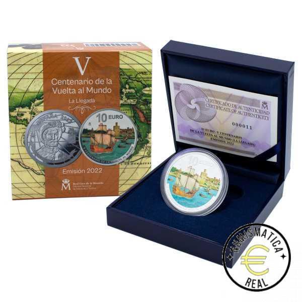 ESPAÑA 2022 10 EUROS PROOF - 8 REALES "V CENTENARIO DE LA PRIMERA VUELTA AL MUNDO 4º MONEDA - ELCANO, LLEGADA A SEVILLA" BE - PP.
