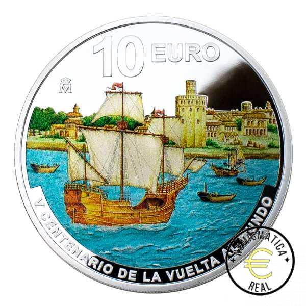 ESPAÑA 2022 10 EUROS PROOF - 8 REALES "V CENTENARIO DE LA PRIMERA VUELTA AL MUNDO 4º MONEDA - ELCANO, LLEGADA A SEVILLA" BE - PP. - Imagen 2