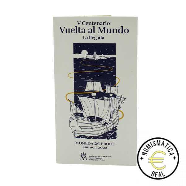 ESPAÑA 2022 2 EUROS CONMEMORATIVA PROOF "V CENTENARIO DE LA PRIMERA VUELTA AL MUNDO - ELCANO" BE - CARTERA OFICIAL PP. - Imagen 3