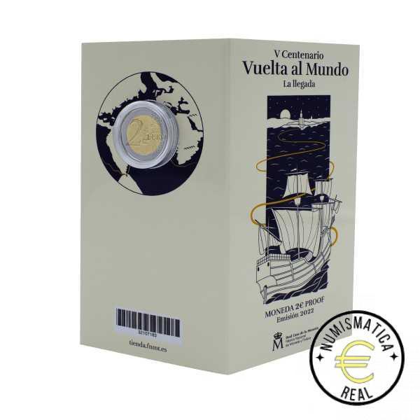 ESPAÑA 2022 2 EUROS CONMEMORATIVA PROOF "V CENTENARIO DE LA PRIMERA VUELTA AL MUNDO - ELCANO" BE - CARTERA OFICIAL PP.