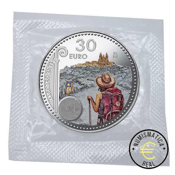 ESPAÑA 2021 30 EUROS DE PLATA - "CAMINO DE SANTIAGO" UNC CON COLOR. EN BOLSITA ORIGINAL