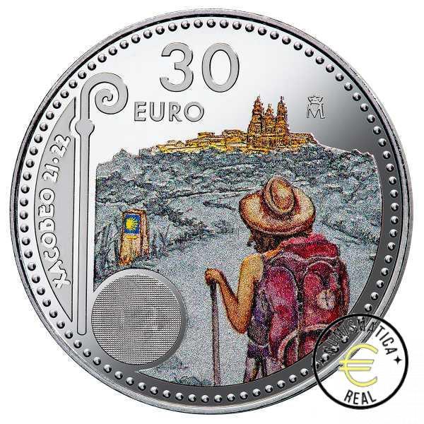 ESPAÑA 2021 30 EUROS DE PLATA - "CAMINO DE SANTIAGO" UNC CON COLOR. EN BOLSITA ORIGINAL - Imagen 2