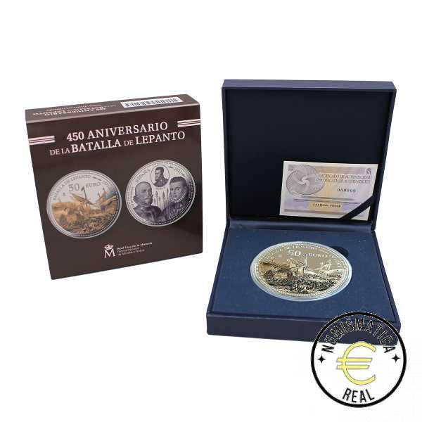 ESPAÑA 2021 50 EUROS PROOF - CINCUENTIN "BATALLA DE LEPANTO" BE -PLATA PP + 5,4 Oz . - Imagen 2
