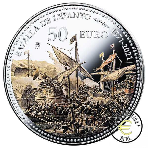 ESPAÑA 2021 50 EUROS PROOF - CINCUENTIN "BATALLA DE LEPANTO" BE -PLATA PP + 5,4 Oz .