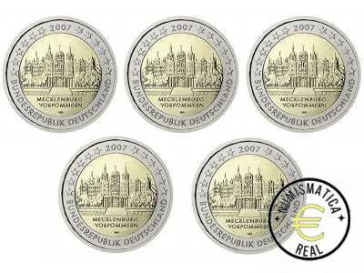 ALEMANIA 2007 2 EUROS CONMEMORATIVA UNC -"CASTILLO DE SCHWERIN" LAS 5 CECAS LETRA A,D,F,G,J - S/C.