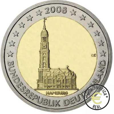 ALEMANIA 2008 2 EUROS CONMEMORATIVA UNC -"ESTADO DE HAMBURGO" LAS 5 CECAS LETRA A,D,F,G,J - S/C. - Imagen 2