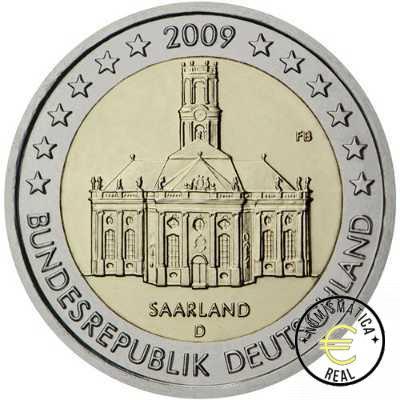 ALEMANIA 2009 2 EUROS CONMEMORATIVA UNC -"CASTILLO DE SAARLAND" LAS 5 CECAS LETRA A,D,F,G,J- S/C. - Imagen 2