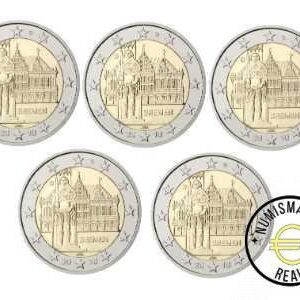ALEMANIA 2010 2 EUROS CONMEMORATIVA UNC -"BREMEN ROLAND" LAS 5 CECAS LETRA A,D,F,G,J - S/C.