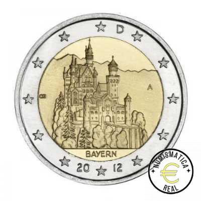 ALEMANIA 2012 2 EUROS CONMEMORATIVA UNC -"CASTILLO DE BAYERN" " LAS 5 CECAS LETRA A,D,F,G,J - S/C. - Imagen 2