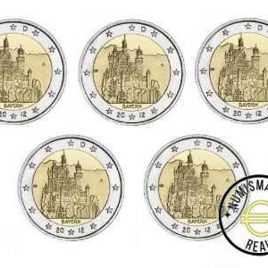 ALEMANIA 2012 2 EUROS CONMEMORATIVA UNC -"CASTILLO DE BAYERN" " LAS 5 CECAS LETRA A,D,F,G,J - S/C.
