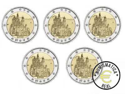 ALEMANIA 2012 2 EUROS CONMEMORATIVA UNC -"CASTILLO DE BAYERN" " LAS 5 CECAS LETRA A,D,F,G,J - S/C.