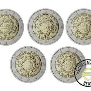 ALEMANIA 2012 2 EUROS CONMEMORATIVA UNC -"10 ANIV. DE LA UNION EUROPEA - TYE" LAS 5 CECAS LETRA A,D,F,G,J - S/C.