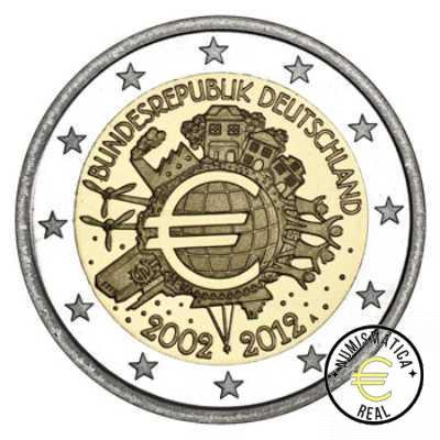 ALEMANIA 2012 2 EUROS CONMEMORATIVA UNC -"10° ANIV. DE LA UNION EUROPEA - TYE" - S/C.