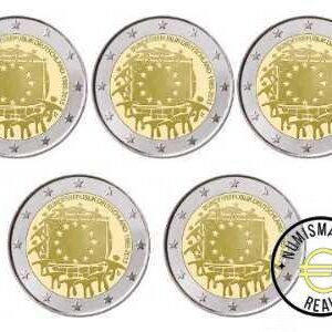 ALEMANIA 2015 2 EUROS CONMEMORATIVA UNC -"30 ANIV. DE LA BANDERA EUROPEA" LAS 5 CECAS LETRA A,D,F,G,J - S/C.