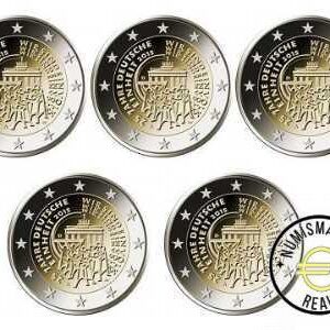 ALEMANIA 2015 2 EUROS CONMEMORATIVA UNC -"25 ANIV. REUNIFICACION ALEMANA" LAS 5 CECAS LETRA A,D,F,G,J - S/C.