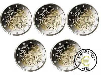 ALEMANIA 2015 2 EUROS CONMEMORATIVA UNC -"25 ANIV. REUNIFICACION ALEMANA" LAS 5 CECAS LETRA A,D,F,G,J - S/C.