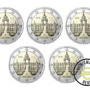 ALEMANIA 2016 2 EUROS CONMEMORATIVA UNC -"ESTADO DE SAJONIA" LAS 5 CECAS LETRA A,D,F,G,J - S/C.