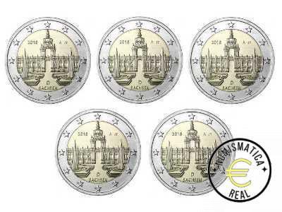ALEMANIA 2016 2 EUROS CONMEMORATIVA UNC -"ESTADO DE SAJONIA" LAS 5 CECAS LETRA A,D,F,G,J - S/C.