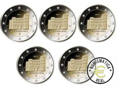 ALEMANIA 2017 2 EUROS CONMEMORATIVA UNC -"ESTADO DE RENANIA" LAS 5 CECAS LETRA A,D,F,G,J - S/C.