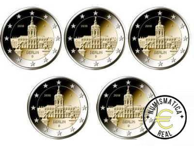 ALEMANIA 2018 2 EUROS CONMEMORATIVA UNC -"ESTADO DE BERLIN - PALACIO DE CHARLOTTENBURG" LAS 5 CECAS LETRA A,D,F,G,J - S/C.