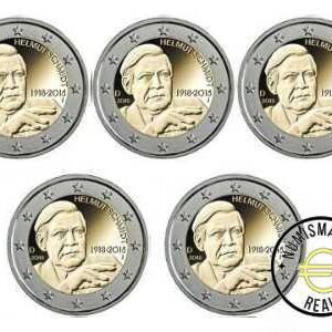 ALEMANIA 2018 2 EUROS CONMEMORATIVA UNC -"CENTENARIO DEL NACIMIENTO DE HELMUT SCHMIDT" LAS 5 CECAS LETRA A,D,F,G,J - S/C.