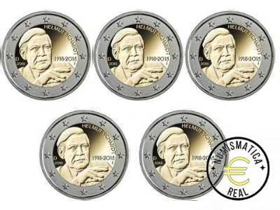ALEMANIA 2018 2 EUROS CONMEMORATIVA UNC -"CENTENARIO DEL NACIMIENTO DE HELMUT SCHMIDT" LAS 5 CECAS LETRA A,D,F,G,J - S/C.