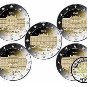 ALEMANIA 2019 2 EUROS CONMEMORATIVA UNC -"70 ANIVERSARIO DEL BUNDESRAT ALEMAN" LAS 5 CECAS LETRA A,D,F,G,J - S/C.