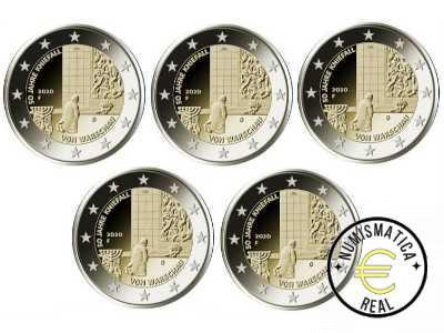 ALEMANIA 2020 2 EUROS CONMEMORATIVA UNC -"50 ANIVERSARIO DE LA GENUFLEXION DE VARSOVIA" LAS 5 CECAS LETRA A,D,F,G,J - S/C.