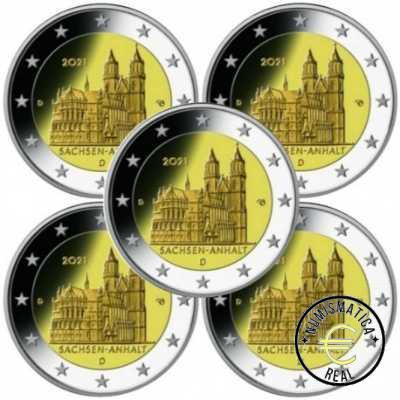 ALEMANIA 2021 2 EUROS CONMEMORATIVA UNC -"SAJONIA-ANTHALT" LAS 5 CECAS LETRA A,D,F,G,J - S/C.