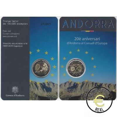 ANDORRA 2014 2 EUROS CONMEMORATIVA UNC -20 ANIVERSARIO ANDORRA EN EL CONSEJO EUROPEO (EN COINCARD) - S/C. - Imagen 2