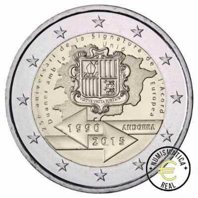 ANDORRA 2015 2 EUROS CONMEMORATIVA UNC - 25 ANIVERSARIO DE LA FIRMA DEL ACUERDO ADUANERO CON LA EU (EN COINCARD) - S/C.