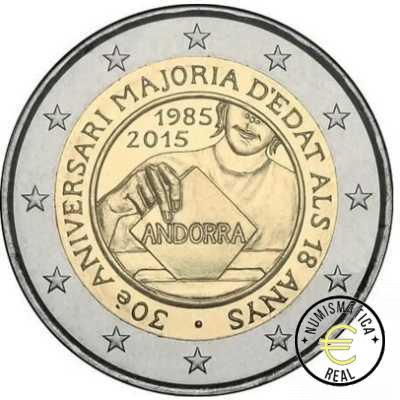 ANDORRA 2015 2 EUROS CONMEMORATIVA UNC -30 ANIV. DE LA MAYORIA DE EDAD A LO 18 (EN COINCARD) - S/C.