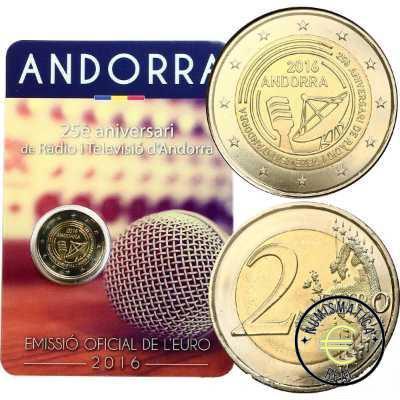 ANDORRA 2016 2 EUROS CONMEMORATIVA UNC - 25 ANIVERSARIO DE LA RADIO Y TELEVISION DE ANDORRA (EN COINCARD) - S/C. - Imagen 2