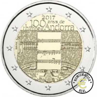 ANDORRA 2017 2 EUROS CONMEMORATIVA UNC - 100 AÑOS DEL HIMNO DE ANDORRA (EN COINCARD) - S/C.