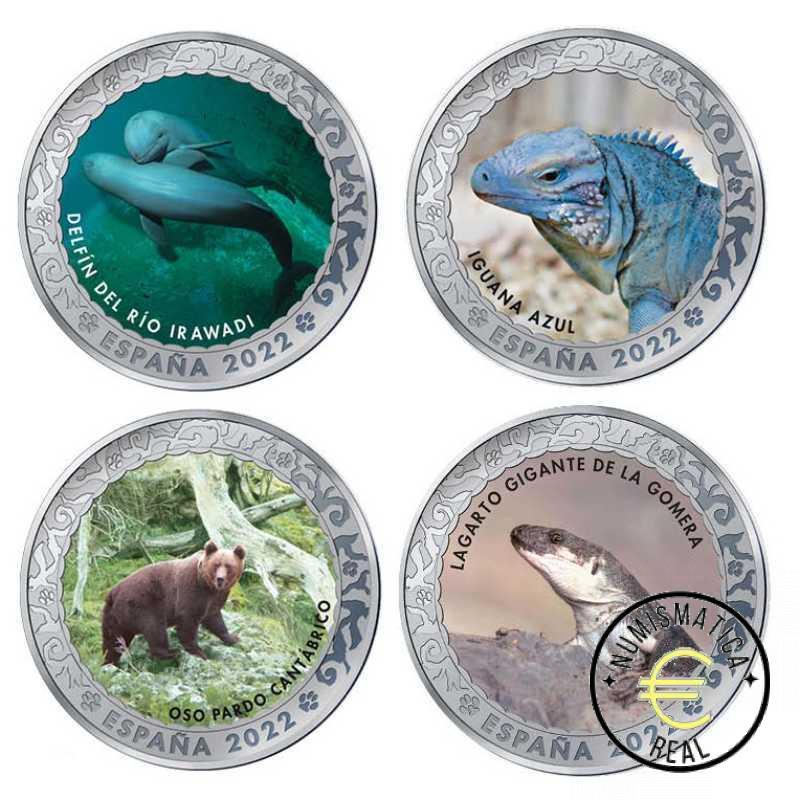 ESPAÑA 2022 1,5 EUROS CONMEMORATIVA 1ºSERIE 4 MONEDAS - ANIMALES EN PELIGRO DE EXTINCION - EN COLOR UNC.