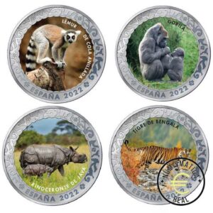 ESPAÑA 2022 1,5 EUROS CONMEMORATIVA 3º SERIE 4 MONEDAS - ANIMALES EN PELIGRO DE EXTINCION - EN COLOR UNC.