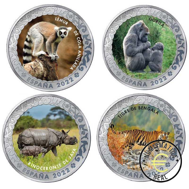 ESPAÑA 2022 1,5 EUROS CONMEMORATIVA 3º SERIE 4 MONEDAS - ANIMALES EN PELIGRO DE EXTINCION - EN COLOR UNC.