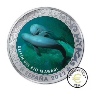 ESPAÑA 2022 1,5 EUROS CONMEMORATIVA 1º MONEDA - DELFIN DEL RIO IRAWADI - ANIMALES EN EXTINCION - EN COLOR UNC.