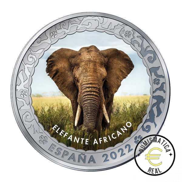 ESPAÑA 2022 1,5 EUROS CONMEMORATIVA 14º MONEDA - ELEFANTE AFRICANO - ANIMALES EN EXTINCION - EN COLOR UNC.