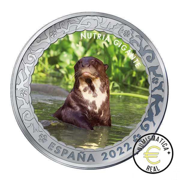 ESPAÑA 2022 1,5 EUROS CONMEMORATIVA 16º MONEDA - NUTRIA GIGANTE - ANIMALES EN EXTINCION - EN COLOR UNC.