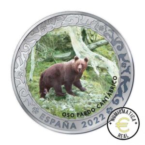 ESPAÑA 2022 1,5 EUROS CONMEMORATIVA 3º MONEDA - OSO PARDO CANTÁBRICO - ANIMALES EN EXTINCION - EN COLOR UNC.