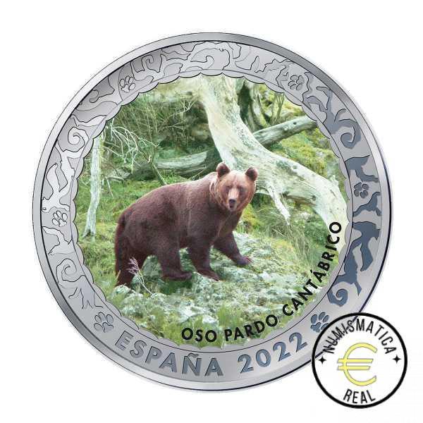 ESPAÑA 2022 1,5 EUROS CONMEMORATIVA 3º MONEDA - OSO PARDO CANTÁBRICO - ANIMALES EN EXTINCION - EN COLOR UNC.