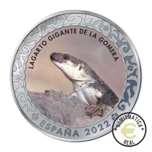 ESPAÑA 2022 1,5 EUROS CONMEMORATIVA 4º MONEDA - LAGARTO GIGANTE DE LA GOMERA - ANIMALES EN EXTINCION - EN COLOR UNC.
