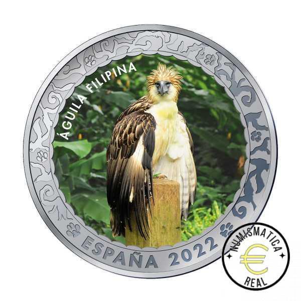 ESPAÑA 2022 1,5 EUROS CONMEMORATIVA 6º MONEDA - ÁGUILA FILIPINA - ANIMALES EN EXTINCION - EN COLOR UNC.
