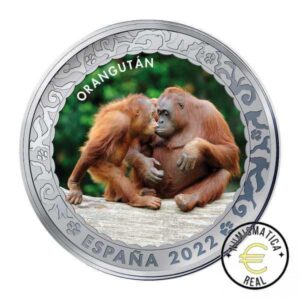 ESPAÑA 2022 1,5 EUROS CONMEMORATIVA 7º MONEDA - ORANGUTÁN - ANIMALES EN EXTINCION - EN COLOR UNC.
